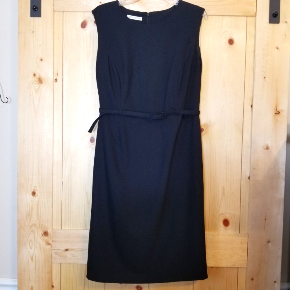 Pendleton Black Sleeveless Sheath Belted Wool Blend Dress